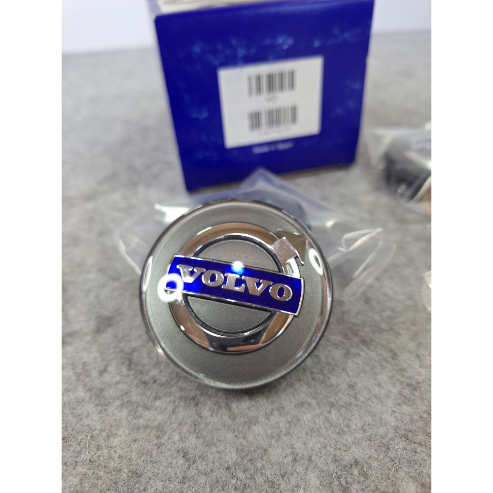Genuine Volvo Wheel Center Hub Caps Set of 4 Gray Silver Blue Logo 30671515 New - Picture 6 of 7